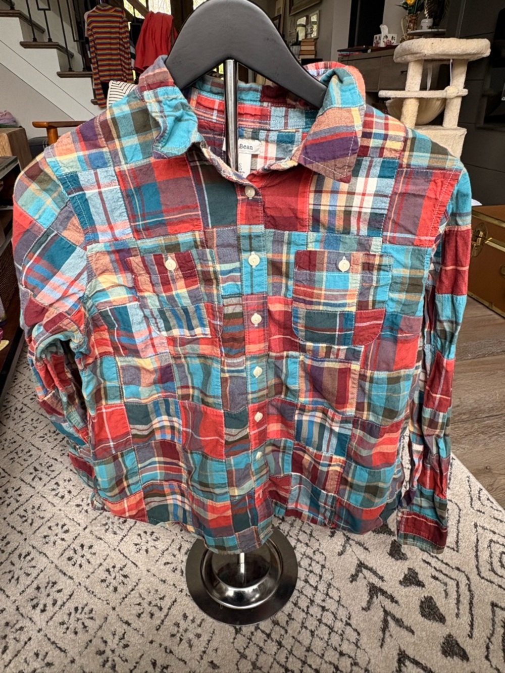 L.L. Bean Red Teal Multi Plaid Button-Down Shirt